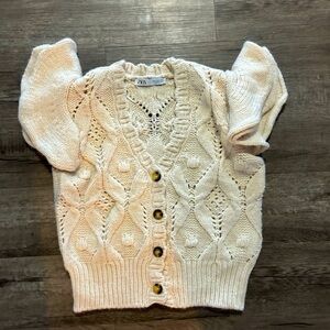 Zara Cream Cable Knit Shirt with Layered Sleeves S